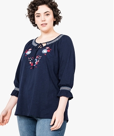 GEMO Blouse manches longues à broderies folk Bleu