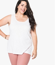 GEMO Débardeur femme uni avec empiècement dentelle aux épaules blanc standard