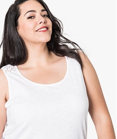 debardeur femme uni avec empiecement dentelle aux epaules blanc tee shirts tops et debardeurs7274701_2
