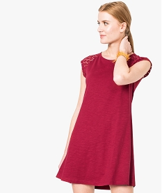 GEMO Robe tee-shirt femme avec manches courtes en dentelle Rouge