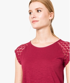 robe tee-shirt femme avec manches courtes en dentelle rouge robes7278601_2