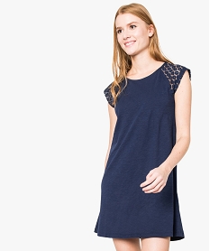 GEMO Robe tee-shirt femme avec manches courtes en dentelle Bleu