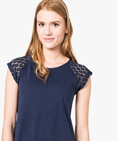 robe tee-shirt femme avec manches courtes en dentelle bleu7278701_2