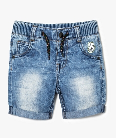 GEMO Bermuda en denim aspect délavé avec taille en bords côtes Bleu