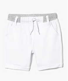 GEMO Bermuda en coton avec ceinture en bord-côte contrastante blanc standard