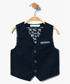 GEMO Gilet de costume en lin Bleu