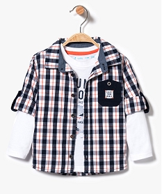 GEMO Ensemble 2 pièces : chemise et tee-shirt à manches longues vert chine