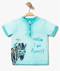 tee-shirt a manches courtes avec motif zebre et col tunisien bleu7295501_1