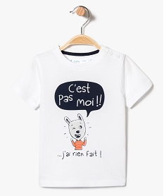 tee-shirt a manches courtes avec inscription sur lavant blanc7297401_1