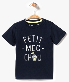 GEMO Tee-shirt à manches courtes avec inscription sur lavant Bleu