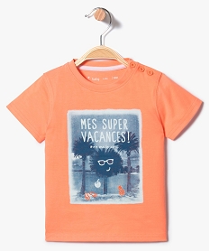 tee-shirt a manches courtes avec motif floque sur lavant orange7297901_1