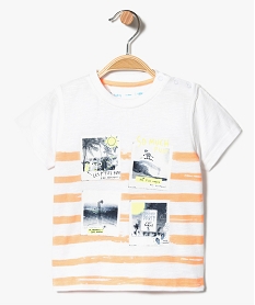 GEMO Tee-shirt à manches courtes rayé avec motifs vacances Blanc