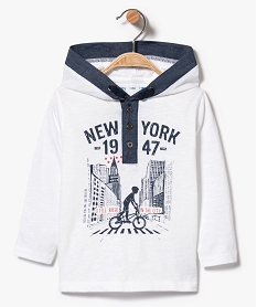 GEMO Tee-shirt à manches longues et capuche avec motif New-York Blanc