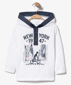 GEMO Tee-shirt à manches longues et capuche avec motif New-York blanc standard