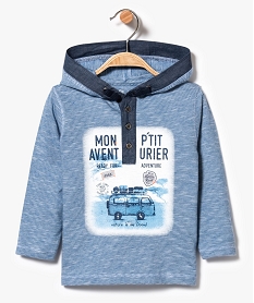 tee-shirt raye a manches longues et capuches avec motif camion bleu7300701_1