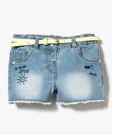 GEMO Short en jean brodé avec ceinture Gris