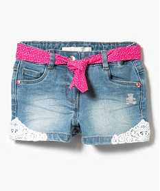 GEMO Short en jean avec borderies et ceinture colorée Lulu Castagnette Bleu