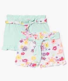 GEMO Lot de 2 shorts avec taille élastiquée et bas à volants Vert