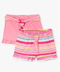 GEMO Lot de 2 shorts avec taille élastiquée et bas à volants Rose