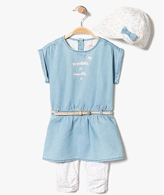 GEMO Ensemble 3 pièces robe legging et casquette Bleu