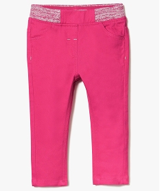 pantalon en toile avec taille elastiquee pailletee rose pantalons7308401_1