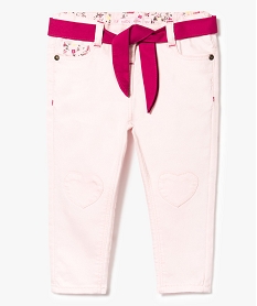 GEMO Pantalon slim stretch avec ceinture tissu Rose