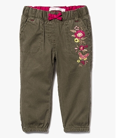 GEMO Pantalon avec broderies fleuries et bas élastiqué Vert