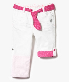 GEMO Pantalon en toile transformable en bermuda avec ceinture colorée Blanc