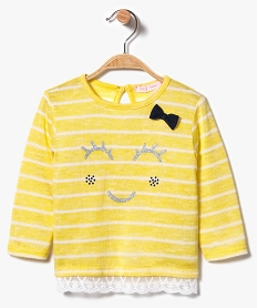 GEMO Pull fin à rayures et motifs pailletés jaune standard