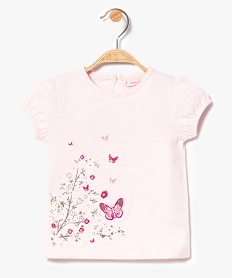 GEMO Tee-shirt à manches courtes avec motifs papillons pailletés Rose