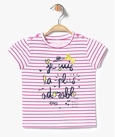 tee-shirt raye a manches courtes avec motifs sur lavant rose7319001_1