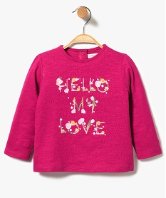 GEMO Tee-shirt à manches longues avec inscriptions pailletées rose vif