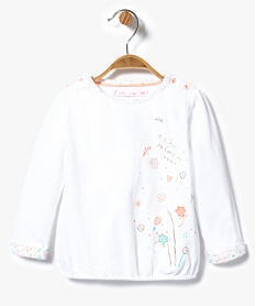 GEMO Tee-shirt à manches longues fleuri à détails pailletés Blanc