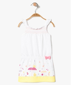 GEMO Robe à smocks et bretelles volantées blanc vif
