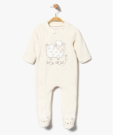 GEMO Pyjama dors-bien en velours avec motif animal brodé sur lavant Beige
