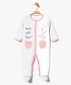 GEMO Pyjama dors-bien en velours avec motif lapin et fermeture sur lavant Blanc