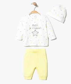 GEMO Pyjama bicolore 3 pièces avec bonnet Blanc