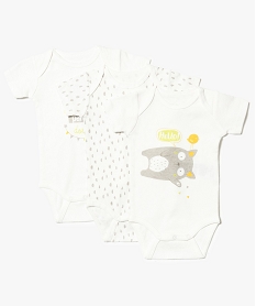GEMO Lot de 3 Bodies manches courtes couleur écru blanc chine