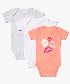 GEMO Lot de 3 bodies assortis à détails pailletés orange vif