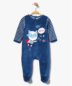 GEMO Pyjama dors-bien en velours avec motif chat bleu standard