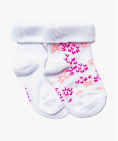 GEMO Lot de 2 paires de chaussettes à revers et motifs Blanc