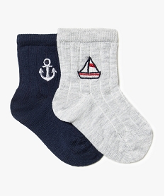 GEMO Lot de 2 chaussettes bébé motifs marins Bleu