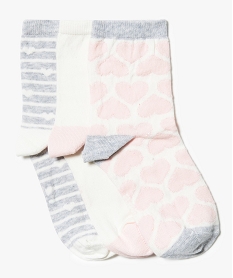 GEMO Lot de 3 paires de chaussettes hautes motif cœur rose standard
