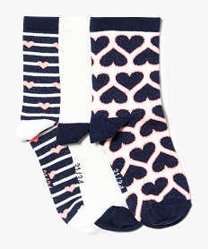 GEMO Lot de 3 paires de chaussettes hautes motif cœur vert chine