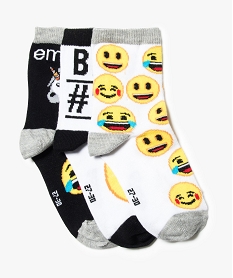 GEMO Lot de 3 paires de chaussettes hautes - Emoji Noir