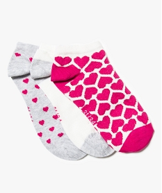 GEMO Lot de 3 paires de chaussettes courtes motif cœurs rose vif