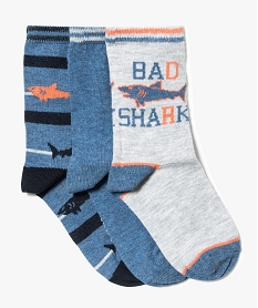 GEMO Lot de 3 paires de chaussettes thème requin Bleu