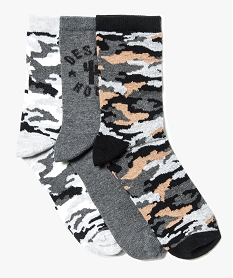 GEMO Lot de 3 paires de chaussettes motif camo Brun