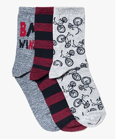 GEMO Lot de 3 paires de chaussettes chinées thème BMX Gris