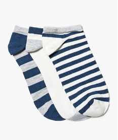 GEMO Lot de 3 paires de chaussettes courtes à rayures Bleu